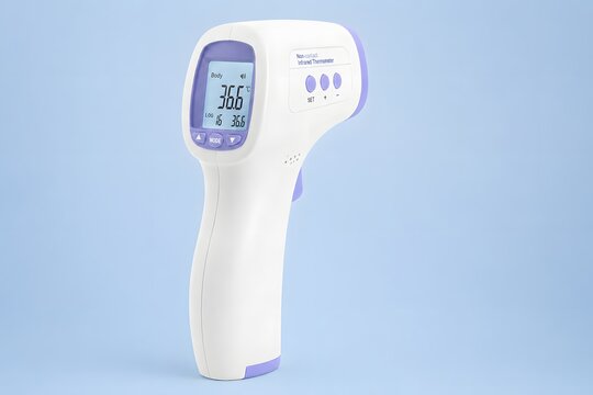 Contactless Infrared Forehead Thermometer with Digital Display Isolated on White Background