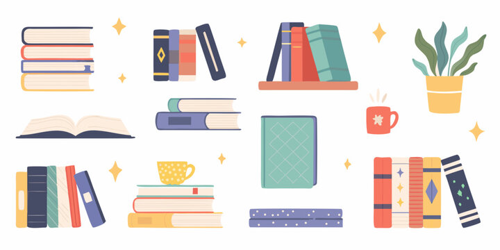 stacks of books in colorful flat style illustration reading literature study education knowledge library bookshelf vector graphic design icon pattern
