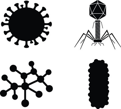 Microbiology virus and bacteria icon set featuring coronavirus bacteriophage molecule structure and pathogen cells isolated on white background vector