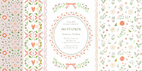 soft pastel floral invitation cards with watercolor patterns design colors wedding invitations greeting hand drawn flowers romantic style botanical art © Asit