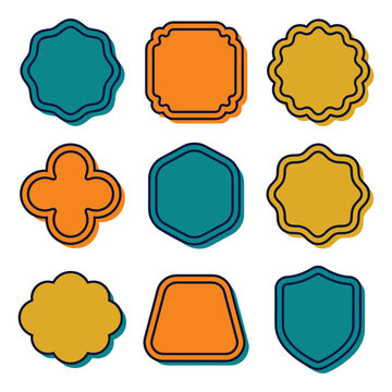 Minimalist outline frames and labels set with drop shadows