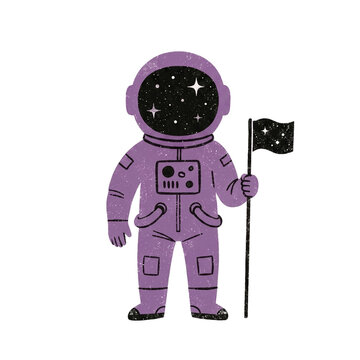 Astronaut holding flag space illustration design in purple suit