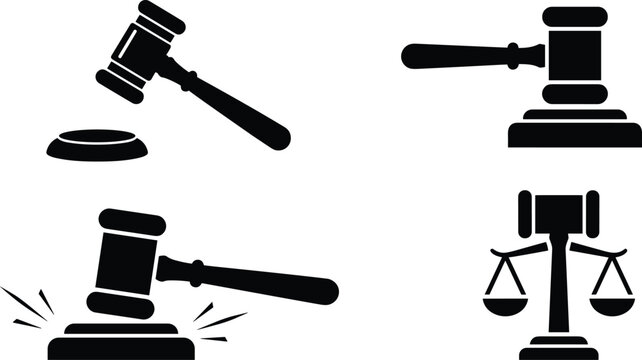Judge gavel icon set vector illustration for law justice courthouse auction legal trial and authority concepts