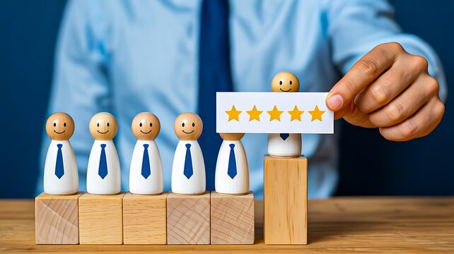 Employee performance rating concept with five star customer satisfaction evaluation