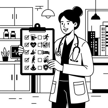 Female doctor holding clipboard with health habit checklist.