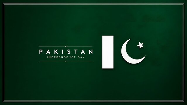 Celebrate Pakistan Independence Day (14 August) with this elegant luxury greeting card featuring a sparkling emerald green and gold crescent moon, decorative hanging ornaments with crescent and star

