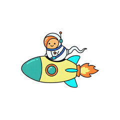 Naklejka premium Playful Cartoon Sperm Cell Astronaut Riding a Bright Yellow Rocket Launching Upwards, Illustrating Fertility or Project Success