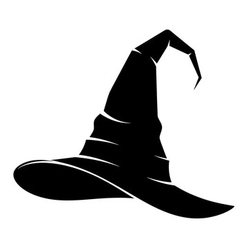 Black witch hat silhouette vector icon