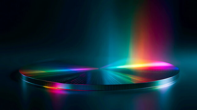Colorful light diffraction on the surface of a silicon wafer in a dark room (3)