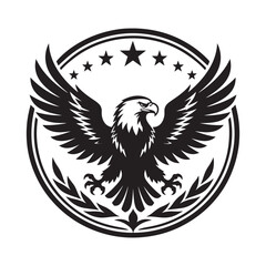 Fototapeta premium Bold eagle with wings spread in circular emblem