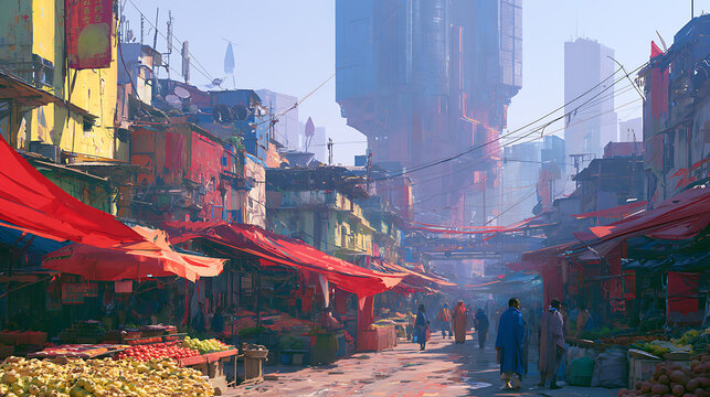 Vibrant city markets integrating traditional and digital currencies side by side (3)