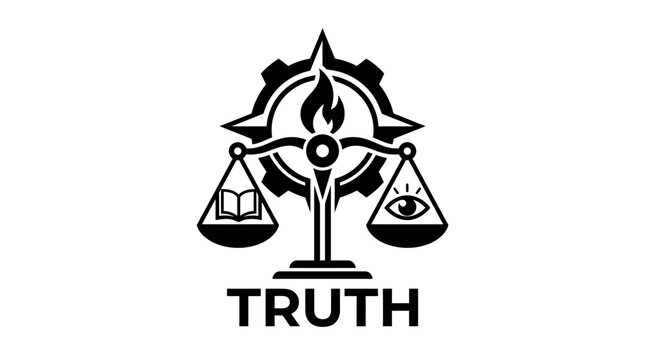 Symbolic emblem representing truth through balance justice knowledge and perception.