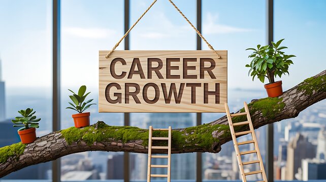 Career growth concept with business development and success pathway