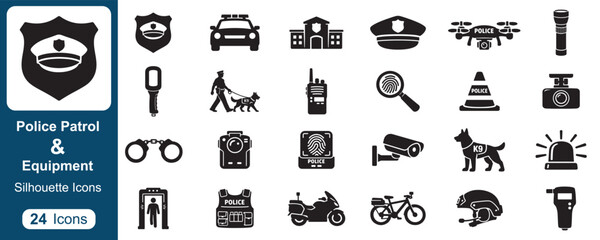 Police Equipment & Patrol Essentials Silhouette Icons Set   24 Premium Security Vector Icons © StockMaster