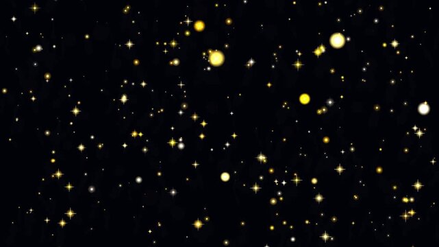 Abstract background with glowing golden stars and bokeh particles in dark space