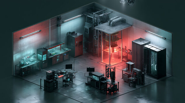 Quantum computing laboratory with advanced instruments and glowing elements