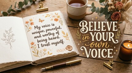 Obraz premium Open Journal with Inspirational Quote 