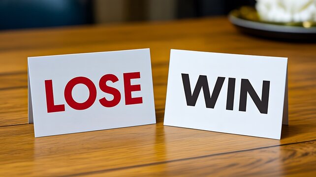 Win and lose business decision concept with comparison cards