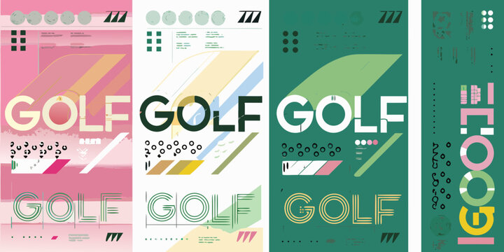 golf tournament posters with colorful geometric patterns sport event design graphic art modern stylish vibrant abstract shapes lines circles triangles