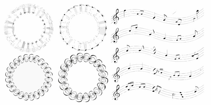 musical notes and staffs in black and white vector illustration on white background music notation clef treble symbol line art
