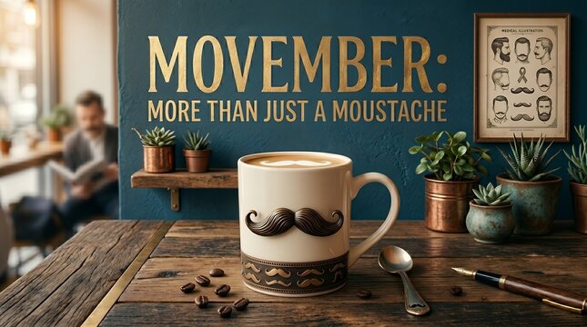 Festive Movember Themed Coffee Mug with Mustache Design and Inspirational Text