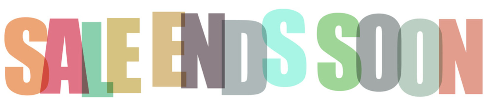 Sale ends soon promotional banner with layered multicolored lettering for retail marketing.