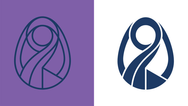 Minimalist egg logo design, abstract geometric oval icon set, modern linear egg shape vector, purple and navy blue branding elements