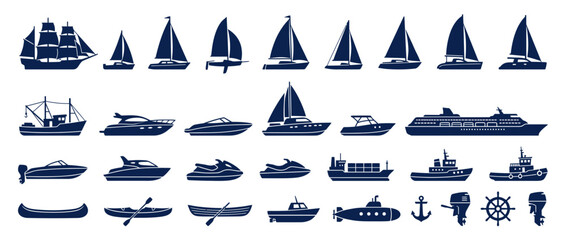 Diverse Collection of Nautical Vessels and Watercraft Icons © daun