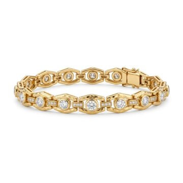 A luxurious diamond and gold bracelet featuring an intricate chain design with sparkling gemstones