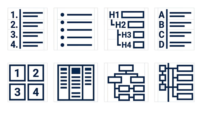 Collection of organizational and list graphic symbols for presentation