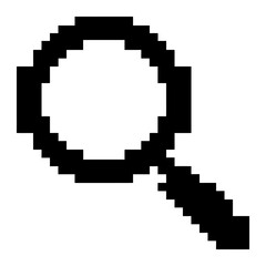 Fototapeta premium Pixelated Magnifying Glass Icon on White Background, Search and Discovery Concept