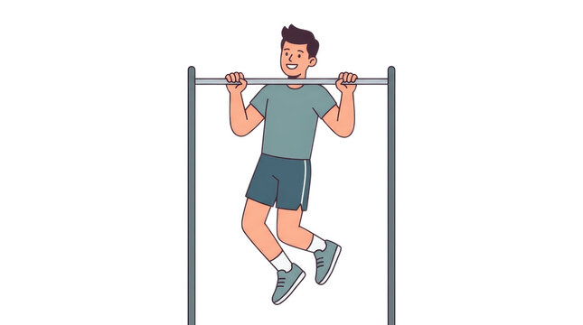 Young Man Doing Pull Ups Exercise on Horizontal Bar Illustration
