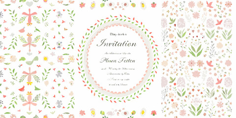 soft pastel floral invitation card with watercolor design flower wedding event greeting pattern art colors template border hand drawn flowers © PabanBiswas