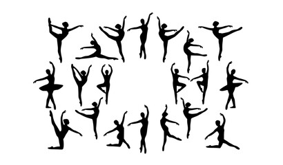Graceful ballet dancer silhouettes featuring elegant dance movements and classical poses vector collection © Bhorot