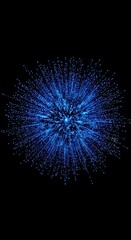 Fototapeta premium Abstract Blue Digital Fireworks Explosion in Dark Space.