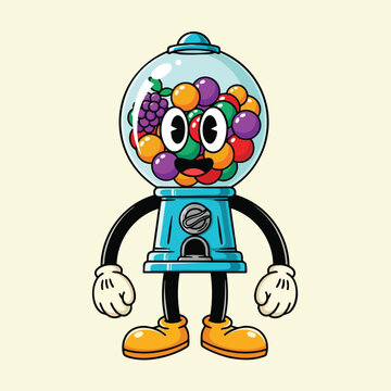 cartoon gumball machine with colorful candy