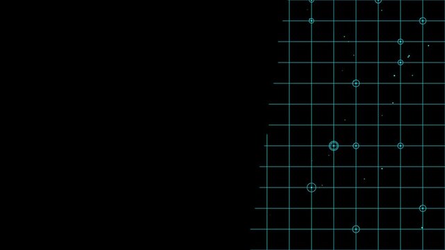 Futuristic neon blue grid panels scrolling in digital space