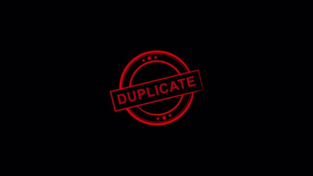Duplicate Stamp Seal Animation on Transparent Background, Red Rubber Stamp Effect in 4K Animation with Alpha Channel, Animated Copy Repeat Warning Badge for Business Corporate Marketing Overlay