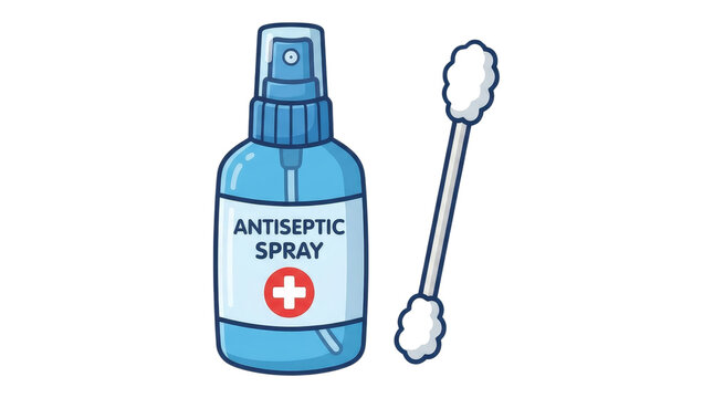 Antiseptic Spray Bottle and Cotton Bud Swab First Aid Illustration Isolated