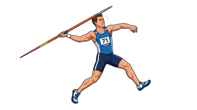 Dynamic Male Athlete Throwing Javelin in Track and Field Competition Illustration