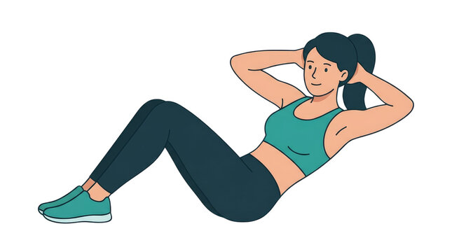 Active Woman Doing Sit-ups Core Workout Illustration Isolated on Transparent Background