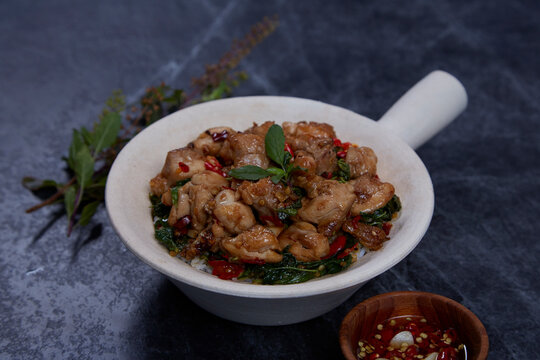 Stir Fried Basil Chicken, Thai Famous Food Thai Street Food Thai Cuisine.