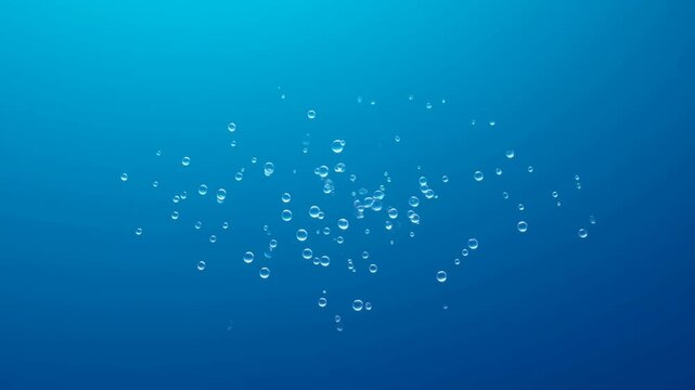 Abstract water bubbles floating and rising on a gradient blue background concept