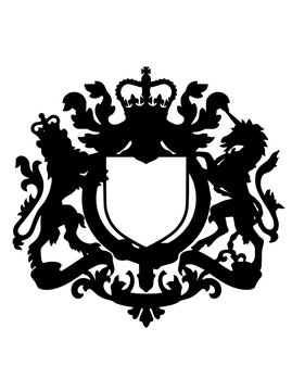 Royal coat of arms silhouette with lion and unicorn heraldic crest