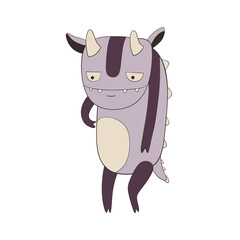Funny striped monster with horns illustration © Ade