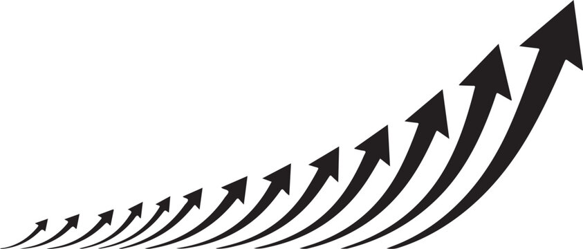 Series of upward arrows forming an exponential growth curve