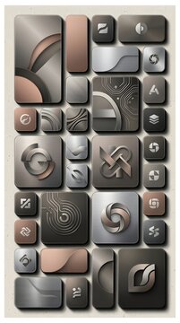 Modern digital user interface layout with abstract icons in minimalist brown and gray colors for technology dashboards and UI UX design elements