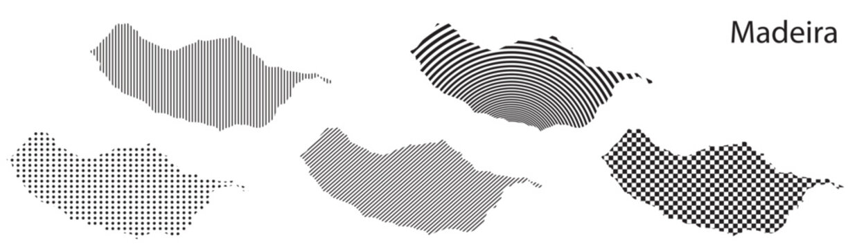 Madeira map infographic simple design element black abstract geometric pattern icon style Madeira country landscape outline shape vector illustration
