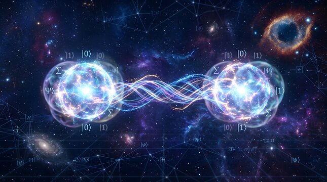 Quantum Entanglement Concept with Two Interconnected Energy Spheres in Space.