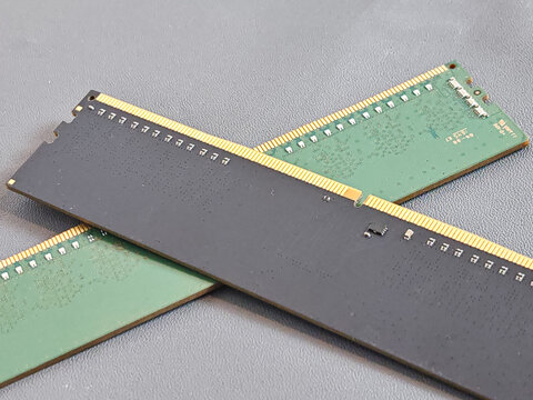 Desktop Computer RAM Memory Modules on a Gray Background